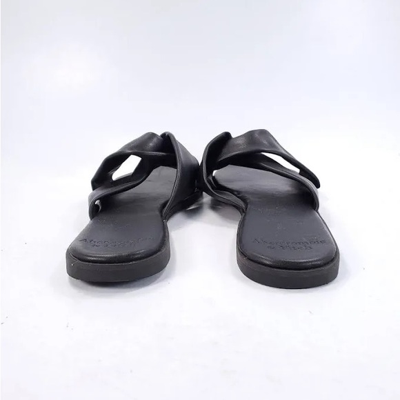 Abercrombie & Fitch Knotted Leather Casual Slide Sandal Womens Size 9 Black - Picture 2 of 5